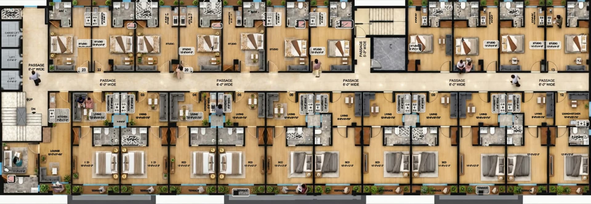 The developer’s drawing of the 7th-floor apartment plan at China Center