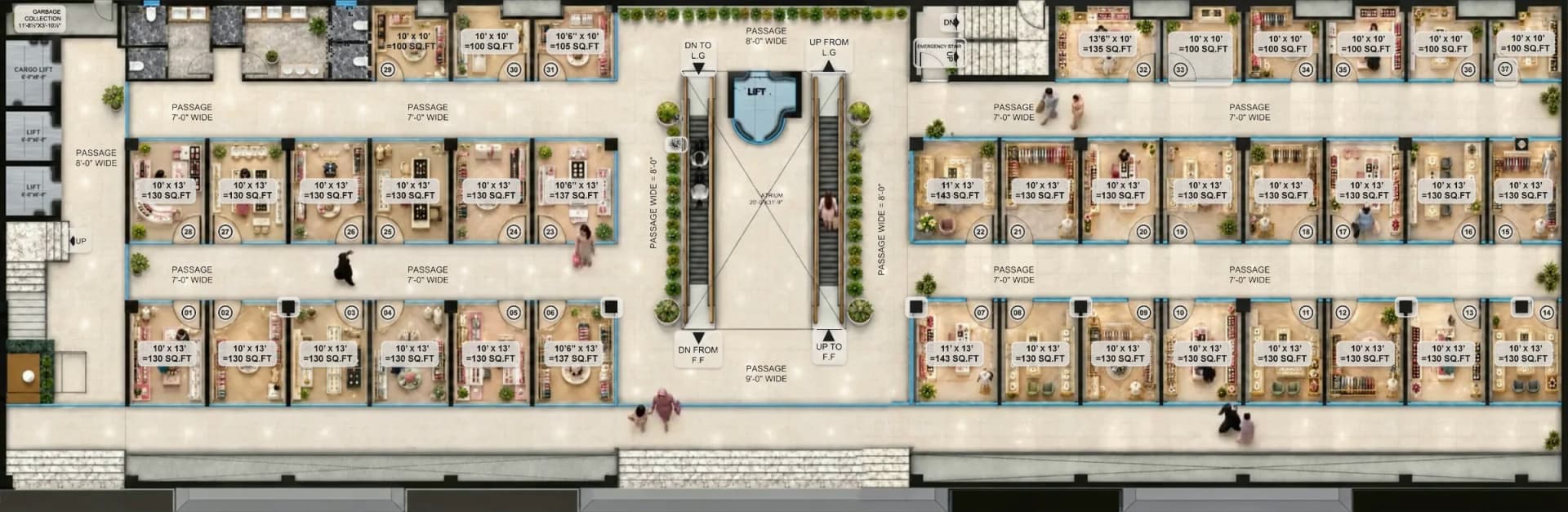 China Center ground-floor plan with its street-level shops – the developer’s drawing